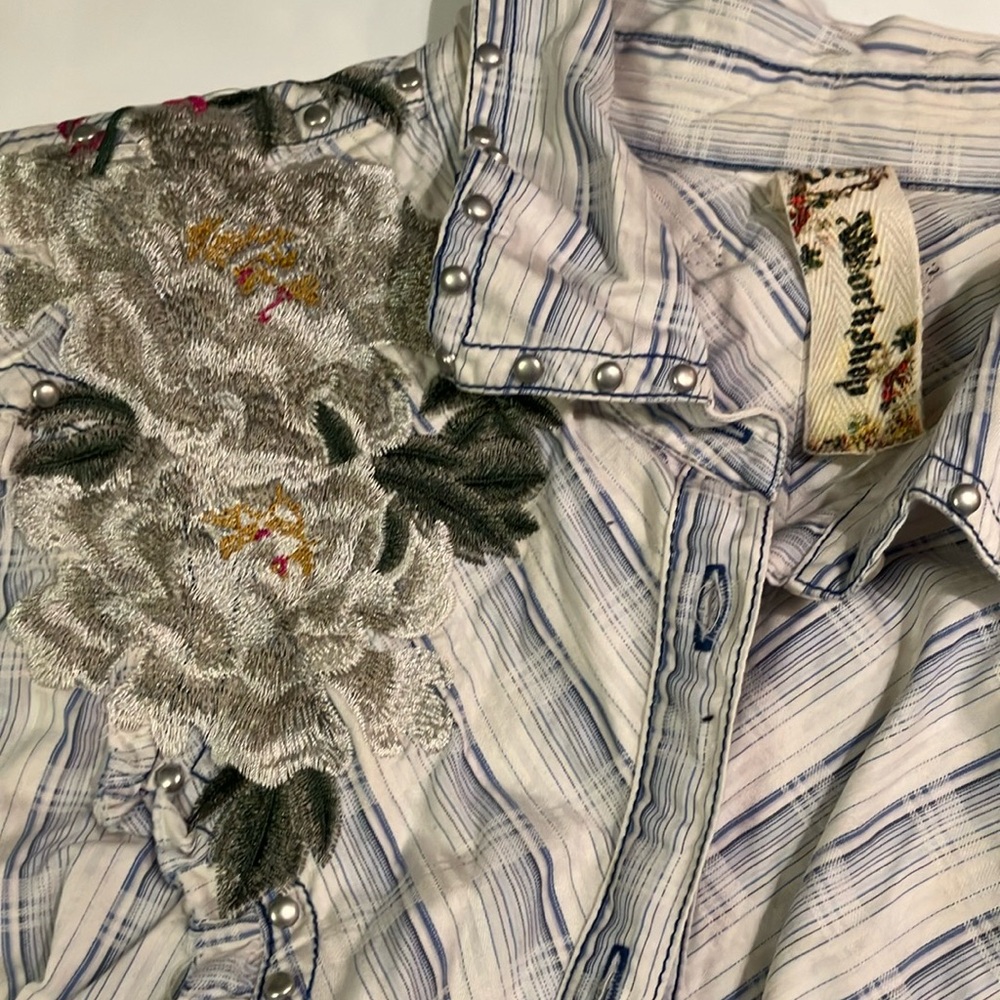 Embroidered Striped Shirt with Floral Design